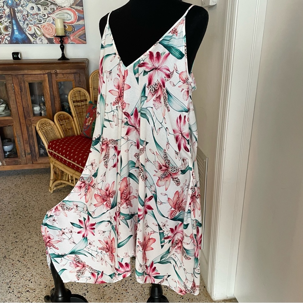 LA BLANCA Floral Flyaway Orchid Sundress! New! Pink and Green Woven Print. Med - Picture 3 of 12